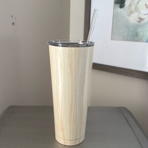 Wood Design Double Wall Stainless Steel Vacuum Straw Tumbler